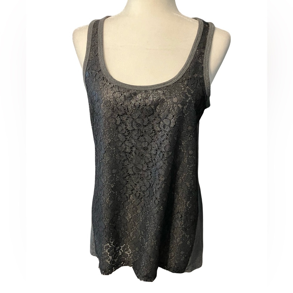 Simply Vera Vera Wang Women Pullover Top Gray Black Metallic Size M NWOT